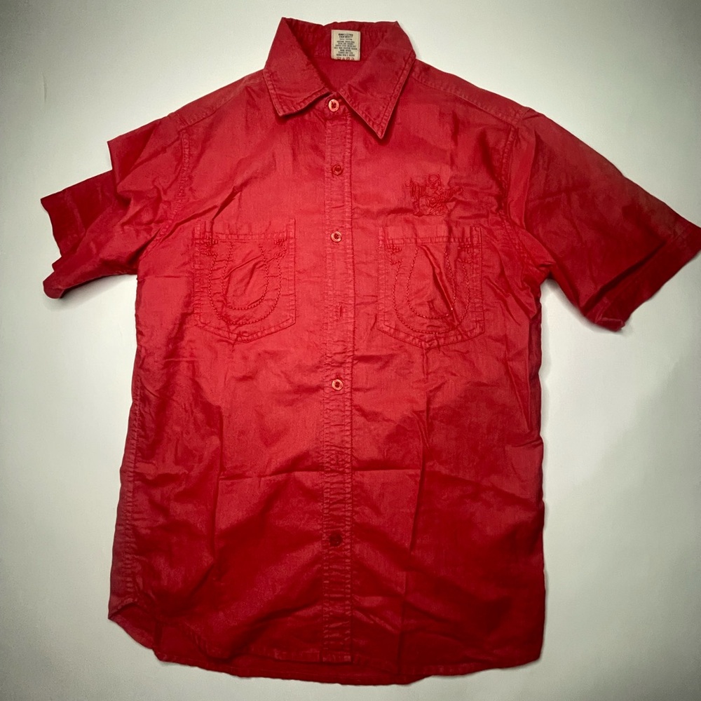 True Religion Men's Red Short Sleeve Shirt